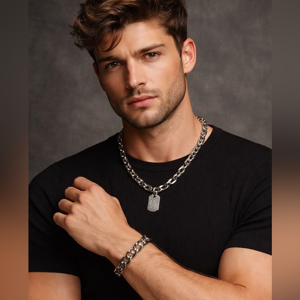 🔥 Vintage Russell Simmons Stainless Steel Chain Necklace (22”) + a Bracelet 🔥